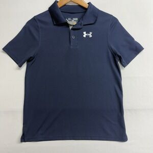 Under Armour Heat Gear Polo Golf Shirt Size Youth Large Navy Blue YLG